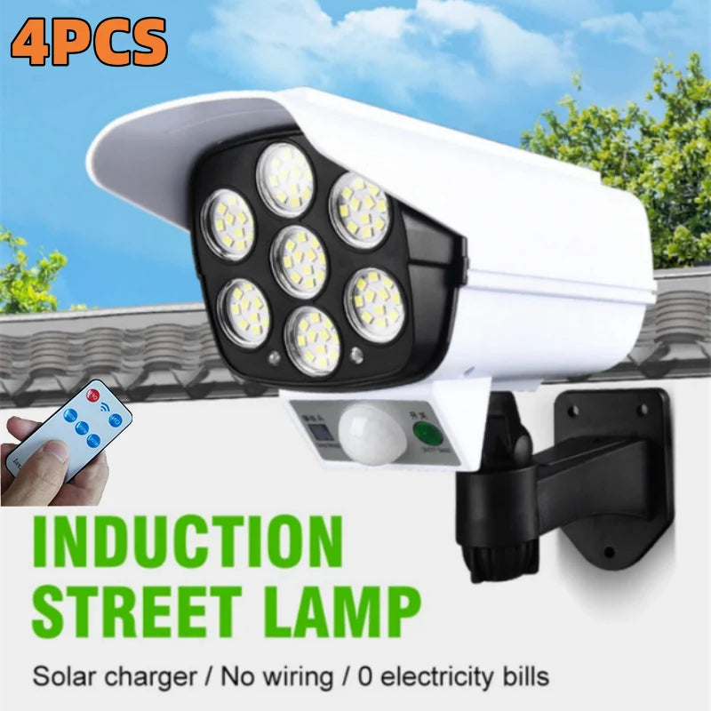 Solar Lights  Outdoor With Motion Sensor Remote Controller FloodLights Wireless Dummy Decoy Fake Security Camera for Garden - LKBA