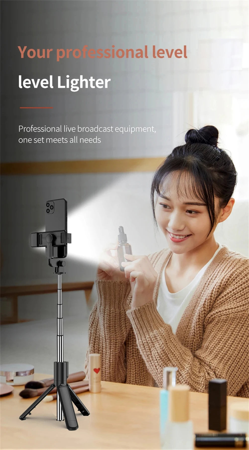 3 In 1 Bluetooth Wireless Selfie Tripod with Fill Light Shutter Remote Control - LKBA