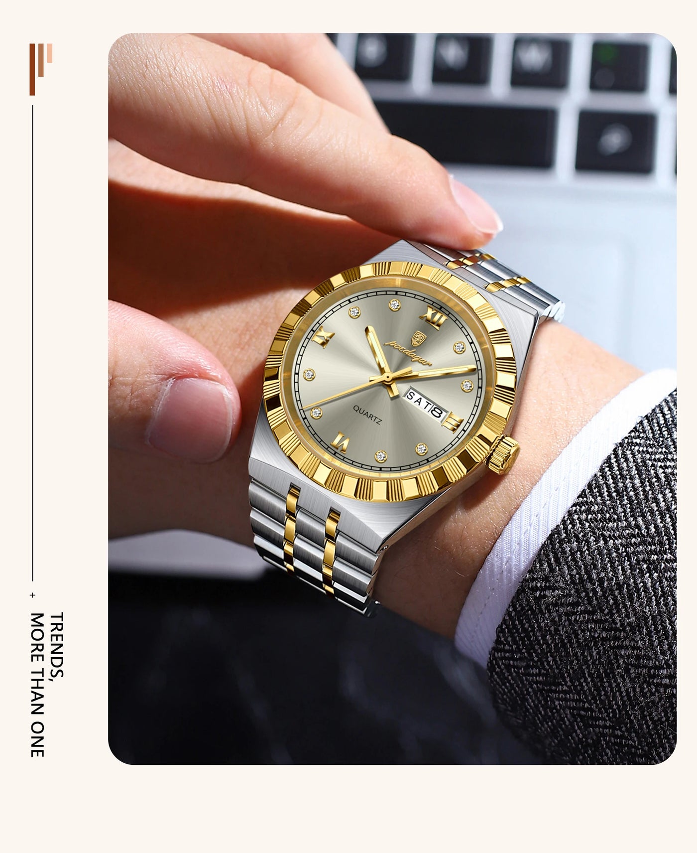 POEDAGAR Original Military Man Wristwatch Quartz Week Date Watch For Men Waterproof Luminous Stainless Steel Men's Watches Reloj - LKBA