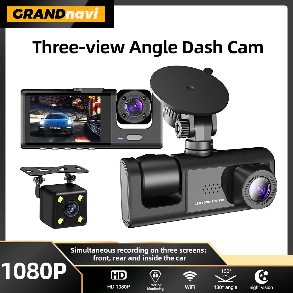 Dash Cam for Cars WIFI APP Car DVR 3 Channel Front Camera Video Recorder Rear View Camera for Vehicle Black Box Car Assecories - LKBA