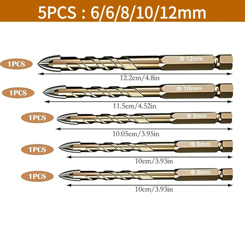 12PCS Hexagonal Shank Tile Drill Set Glass Drill Masonry Drill Bit Set 3-12 mm Drill Ceramic Drill Tile Drilling Tools Set - LKBA
