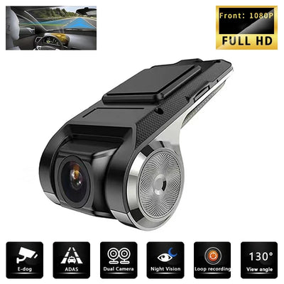 HD Dash Cam Car USB ADAS DVR Dual-lens Camera Video Special for Android Multimedia Player Front Recorder Reverse Vision - LKBA