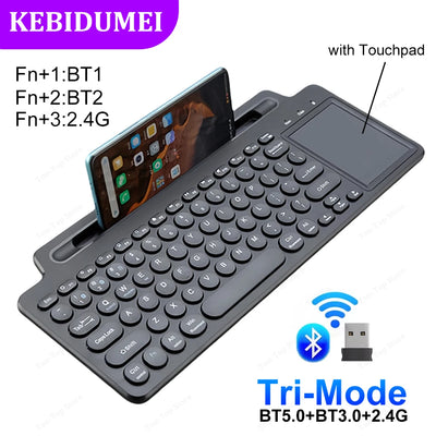 Mode Dual Bluetooth Keyboard BT5.0 3.0 2.4G Wireless Keyboard with Touchpad Gaming Keyboard with Card Slot for Laptop Tablet - LKBA