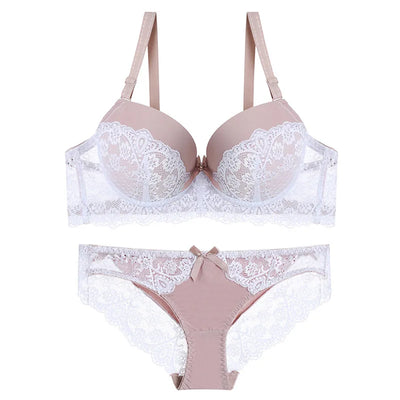 New Style Sexy Women Bra Set Lace Thin Cup B C Underwired Underwear Small Chest Gathering Push Up Lingerie Breast Bra Thong - LKBA