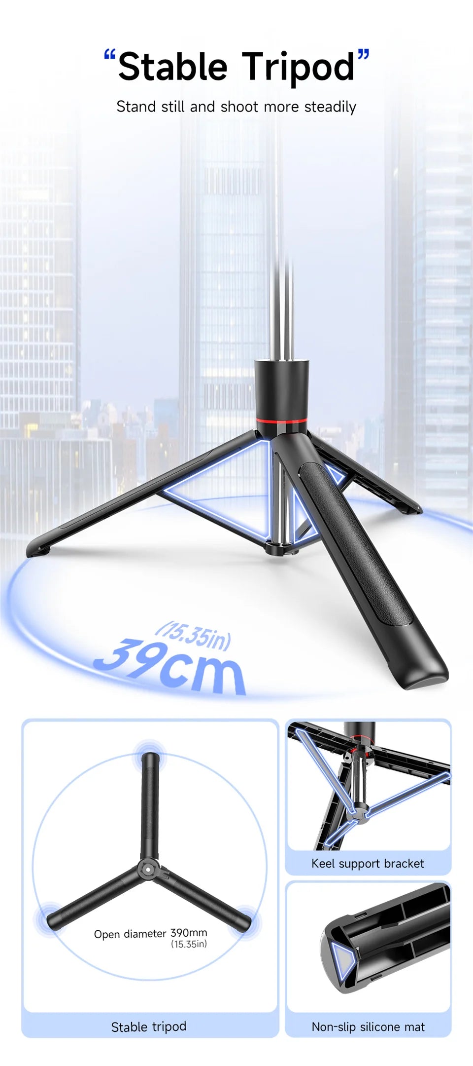 Selfie Stick Tripod with 1708mm Long Monopod Fill Light, Bluetooth Remote, 360° Rotation - LKBA