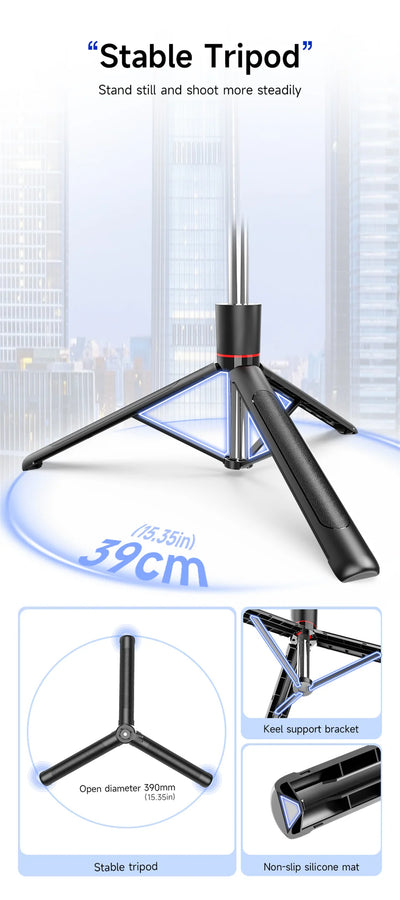 Selfie Stick Tripod with 1708mm Long Monopod Fill Light, Bluetooth Remote, 360° Rotation - LKBA