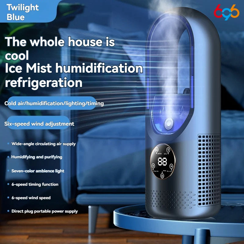Mini Air Cooler Humidification Cooling USB Silent Timed Air Conditioning Fan Colorful Lights Night Light Led Screen 6 Wind Speed - LKBA