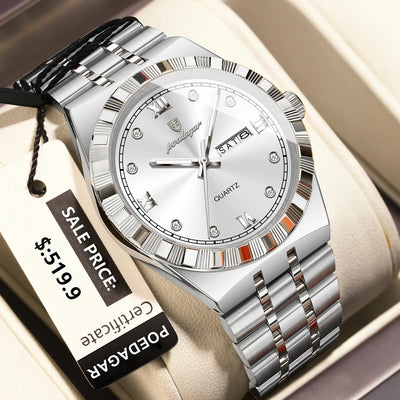 POEDAGAR Original Military Man Wristwatch Quartz Week Date Watch For Men Waterproof Luminous Stainless Steel Men's Watches Reloj