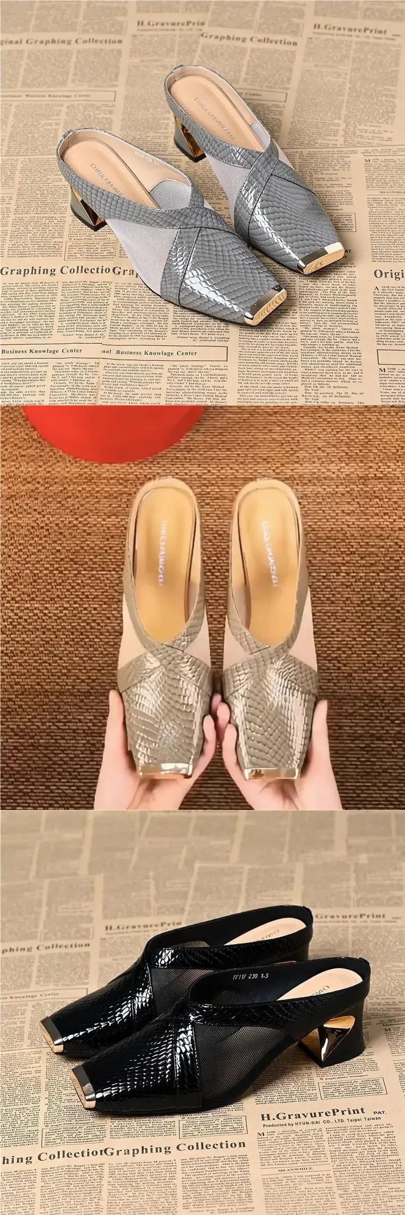 2025 New Women's Fashion Iron Head Thick Heel High Heel Half Slippers Summer Outdoor Wear Rubber Upper Foot Cover Shoes - LKBA