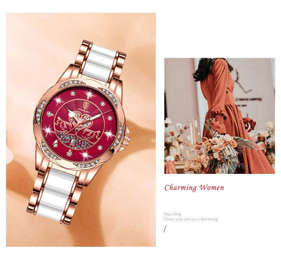 POEDAGAR Luxury Women's Quartz Watch Waterproof Luminous Date Ceramics Steel Watches For Woman Diamond Elegant Ladies Wristwatch - LKBA