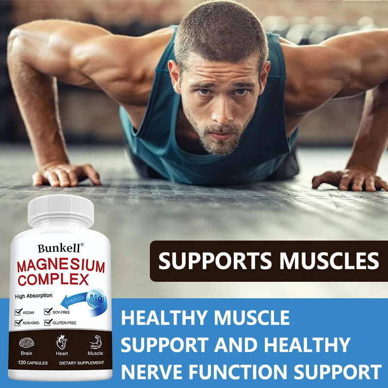 Triple Magnesium Complex - Improve Sleep Quality, Increase Energy, Boost Digestive System, and Improve Immunity, 120 Capsules - LKBA