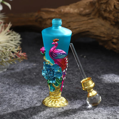1pc 30ml Perfume Bottle Creative Enamel Peacock Flower Blue Conical Glass Jar Diamond Shape Lid 140mm/5.5" Decor Dressing Table - LKBA