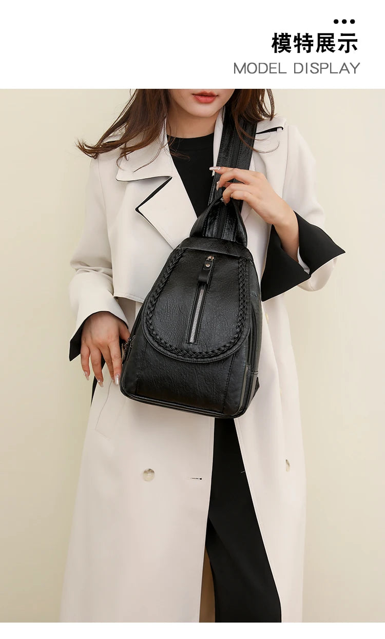 Soft leather shoulder bag for women 2025 new fashionable mini shopping backpack chest bag casual versatile diagonal cross bag - LKBA