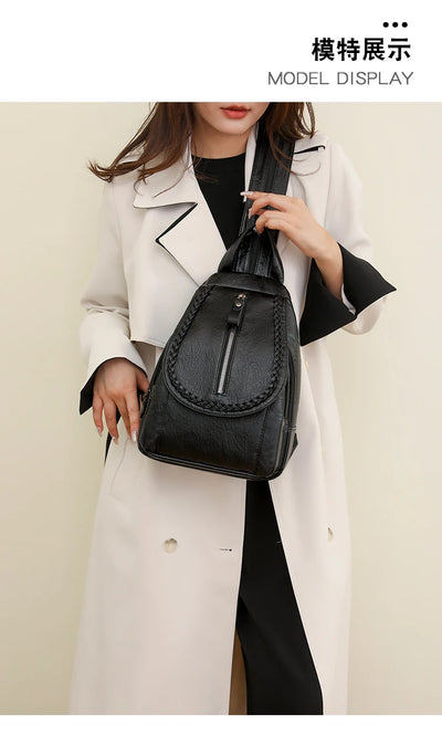 Soft leather shoulder bag for women 2025 new fashionable mini shopping backpack chest bag casual versatile diagonal cross bag - LKBA