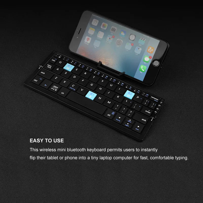 Jomaa Foldable Bluetooth Keyboard Rechargeable Keyboard Mini Folding Wireless Keyboard Aluminum Keypad With Stand For Phone - LKBA