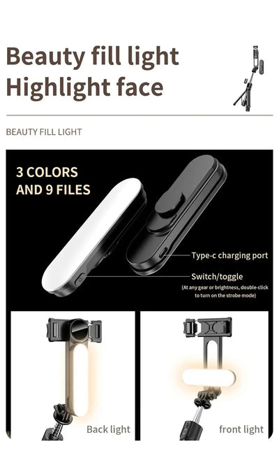 2025 New L15 Wireless Selfie Stick Tripod Stand Foldable Monopod with Led Light for Smart phones - LKBA