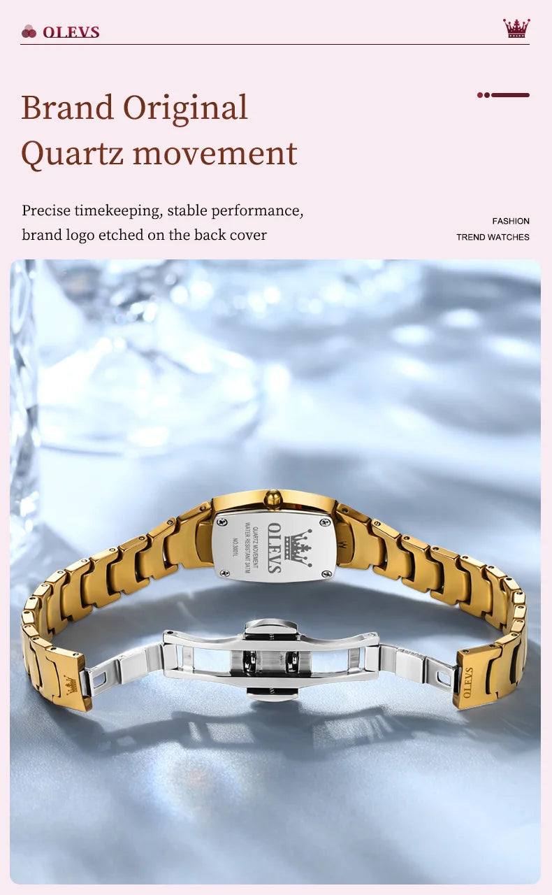 OLEVS 7006 Certified Brand Elegant Luxurious Women's Watches waterproof Tungsten Steel strip Quartz Watch for Lady Tonneau Watch - LKBA