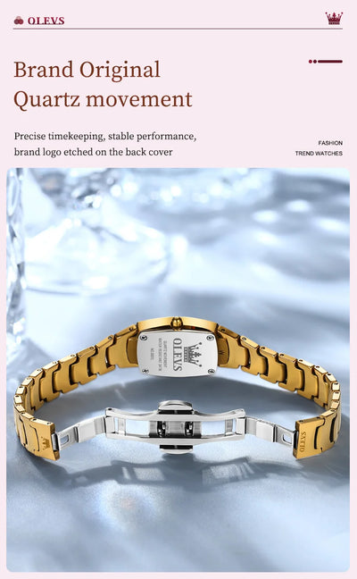 OLEVS 7006 Certified Brand Elegant Luxurious Women's Watches waterproof Tungsten Steel strip Quartz Watch for Lady Tonneau Watch - LKBA