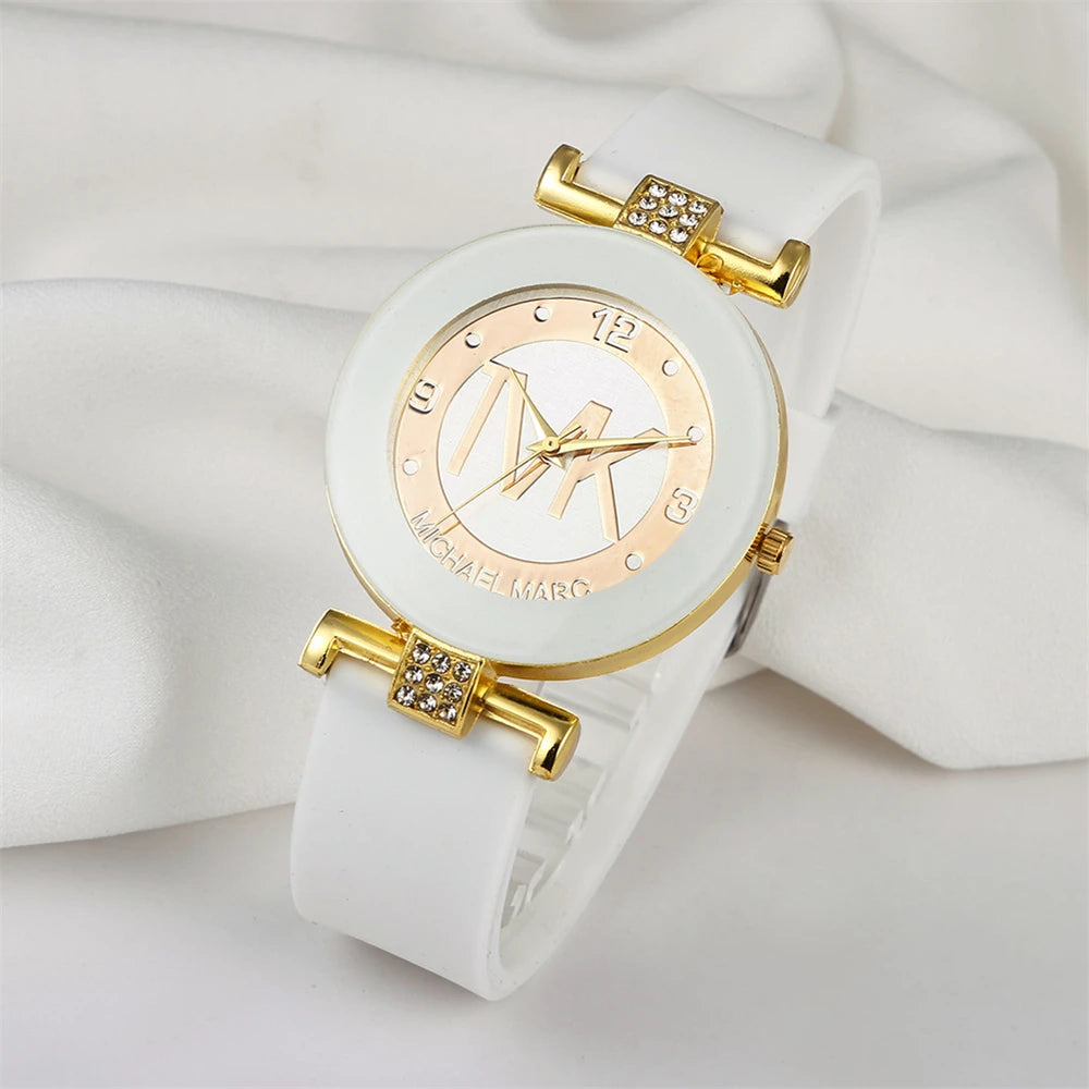 Fashion TVK Brand Women's Watch Simple Luxury Rhinestone Watch for Women Quartz Watch Casual Silicone Strap Ladies Clock - LKBA