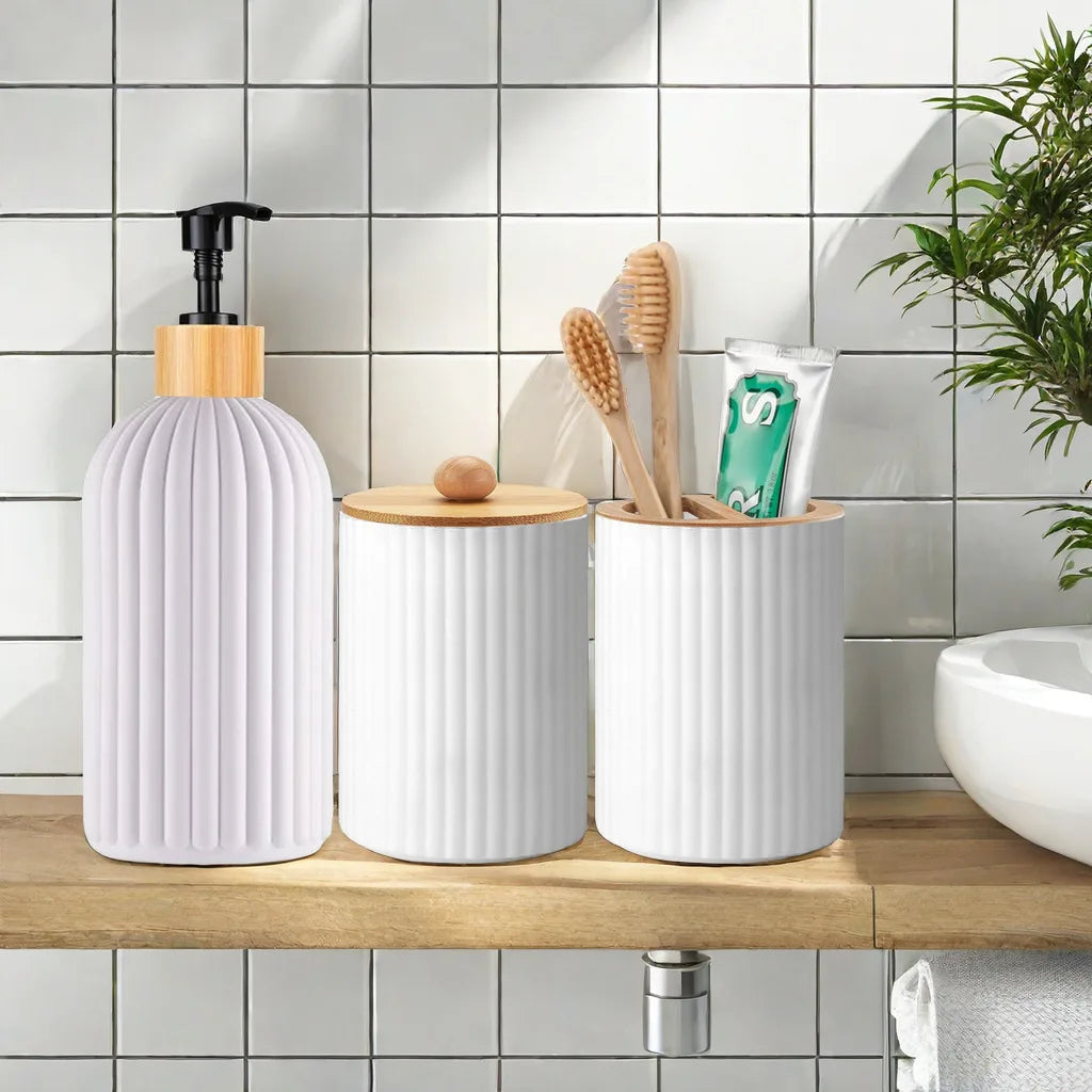 Bathroom Countertop Container Hand Soap Dispenser Cotton Ball Storage Box Toothbrush Holder - LKBA