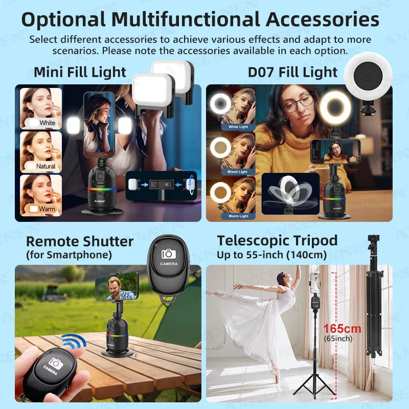 Auto Face Tracking Desktop Gimbal Intelligent Rotating Holder for Mobile Phone - Option Wireless Remote Selfie Smartphone Tripod - LKBA