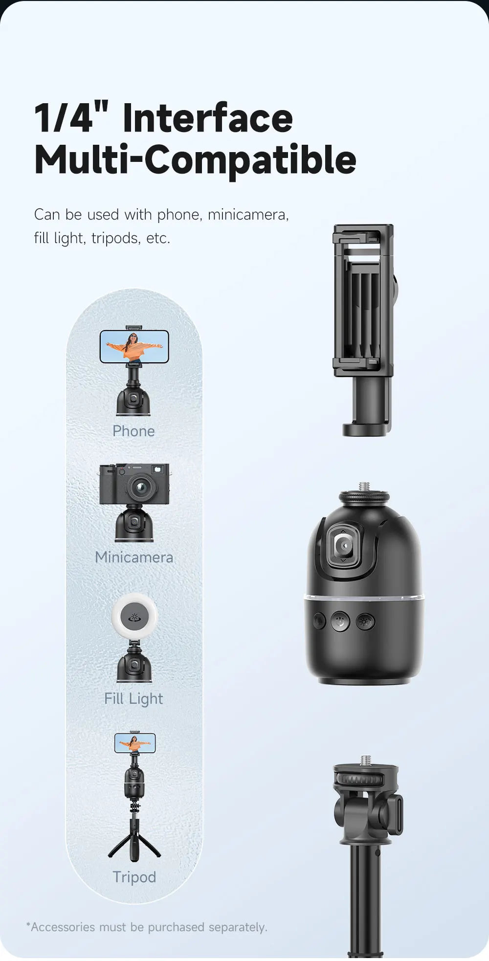 360°Auto Smart Face Tracking AI Gimbal Desktop Cell Phone Holder Tripod for Camera Vlog Live - LKBA