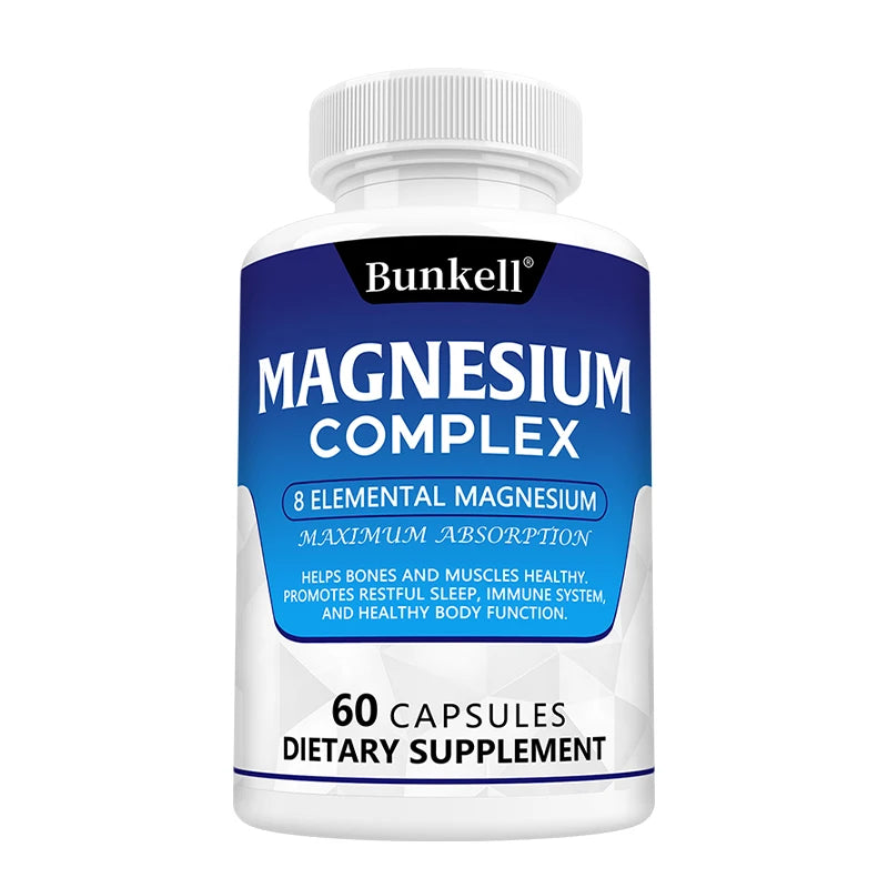 Magnesium Complex Capsules - Support Muscle, Bone, Heart Health, Improve Sleep, Stress & Anxiety Relief - Dietary Supplement - LKBA