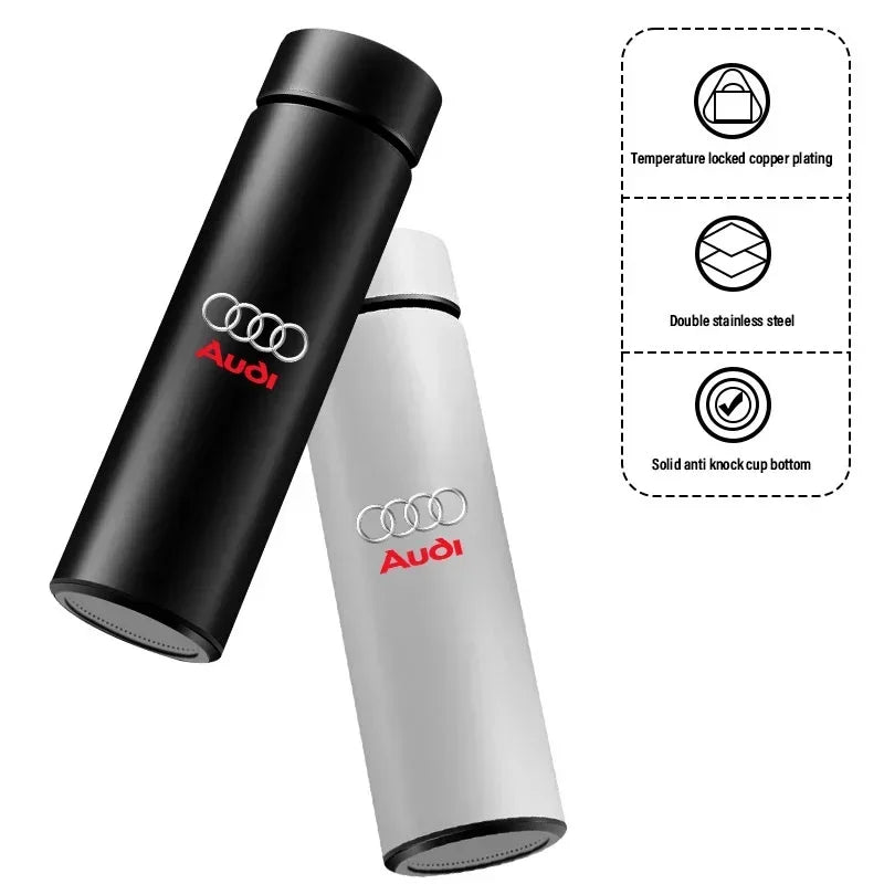 New Car Smart Thermos Bottle Temperature Stainless Travel Mug Emblem For Audi A7 A8 A3 A4 A5 A6 TT Q3 Q5 Q7 A1 B5 B6 B7 B8 B9 8P - LKBA