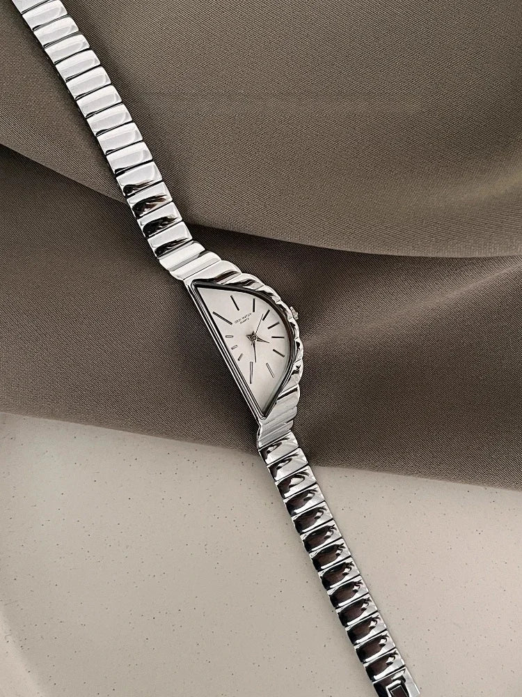 Women Watch Gold Half Moon Dial Medium Antique Fashion Niche Unique Design Ladies Quartz Watch - LKBA