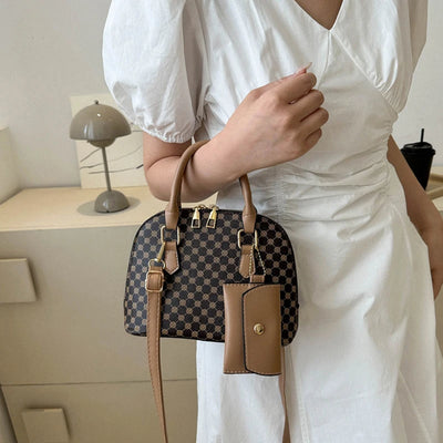 Luxury Shell Fashion Women's Handbag Simple Shoulder Bag Plaid Print Crossbody Bag with Mini Purse - LKBA