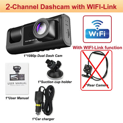 Dash Cam for Cars WIFI APP Car DVR 2/3lens Front Camera Video Recorder Rear View Camera for Vehicle Black Box Car Assecories - LKBA