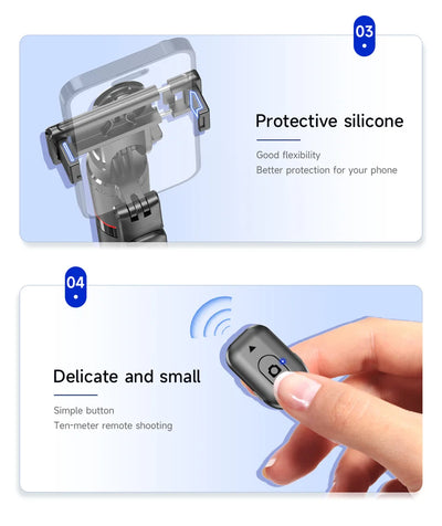 Selfie Stick Tripod with 1708mm Long Monopod Fill Light, Bluetooth Remote, 360° Rotation - LKBA