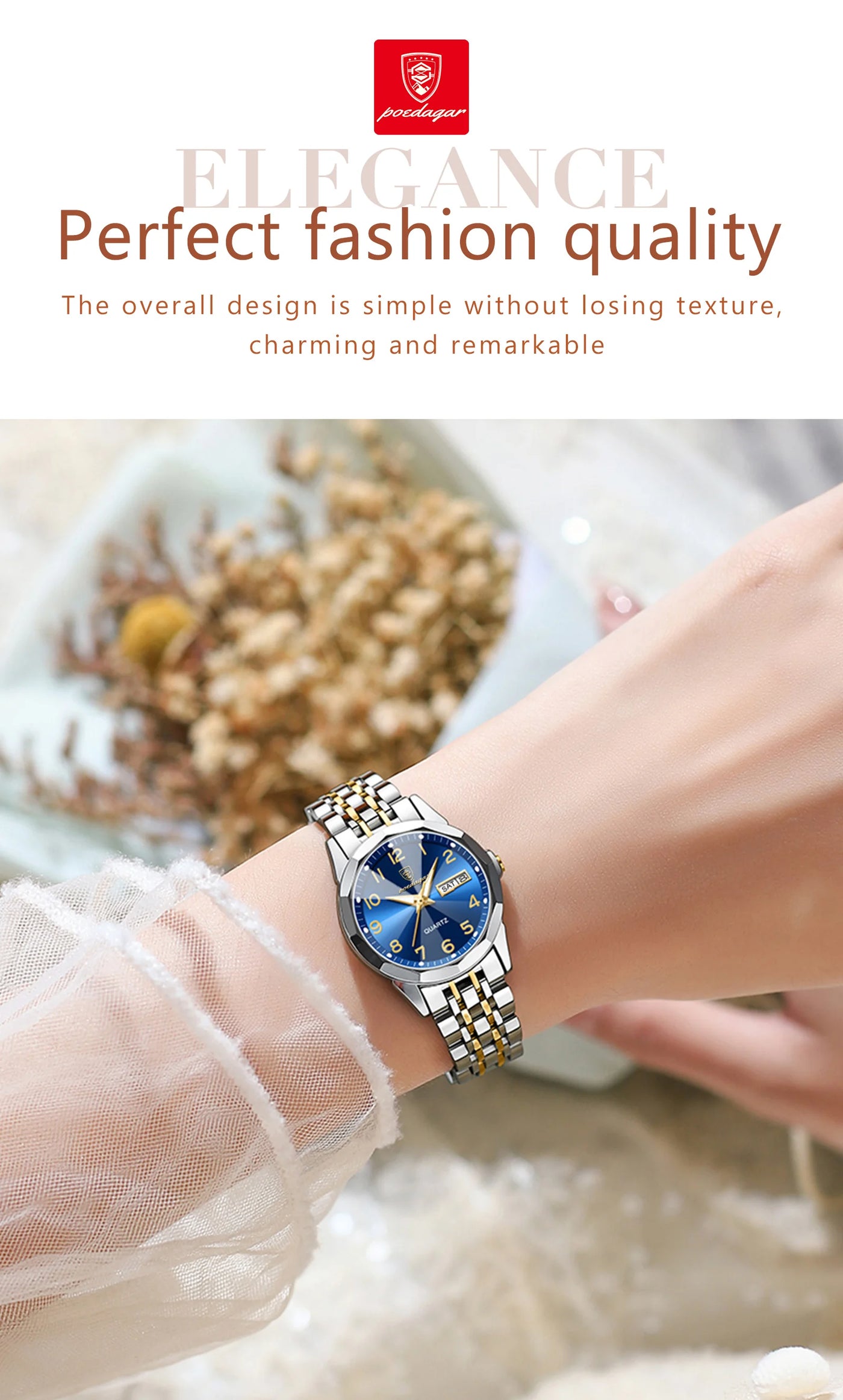 POEDAGAR Luxury Ladies Wristwatch Waterproof Luminous Date Week Women Quartz Watch Stainless Steel Women‘s Watches Female Reloj - LKBA