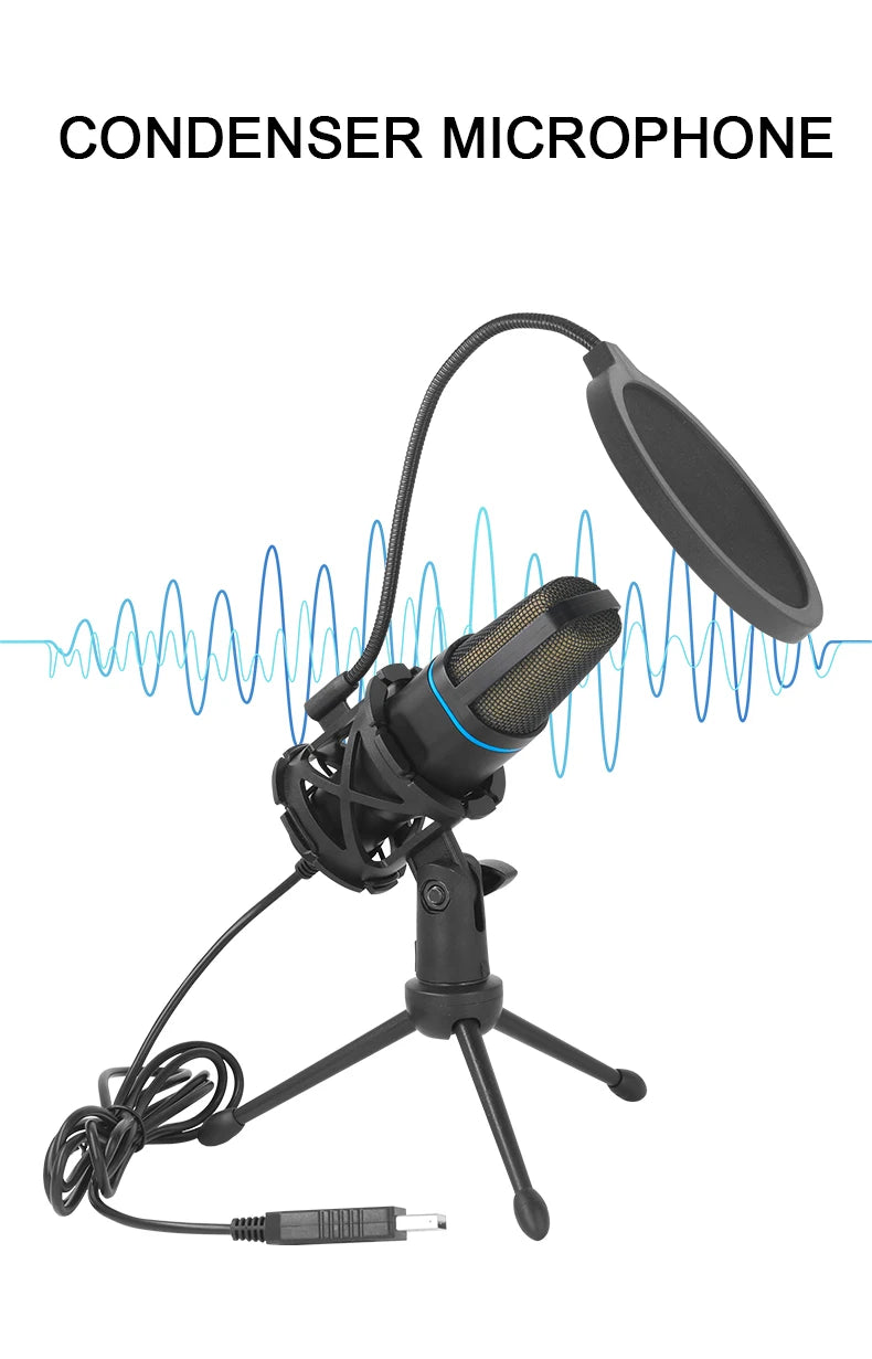 USB Microphone RGB Microphone Condenser Wire Gaming Mic for Podcast Recording Studio - LKBA