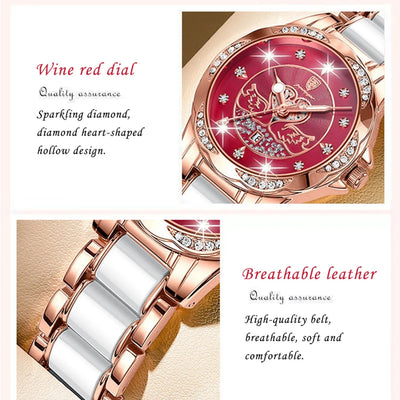 POEDAGAR Luxury Women's Quartz Watch Waterproof Luminous Date Ceramics Steel Watches For Woman Diamond Elegant Ladies Wristwatch - LKBA