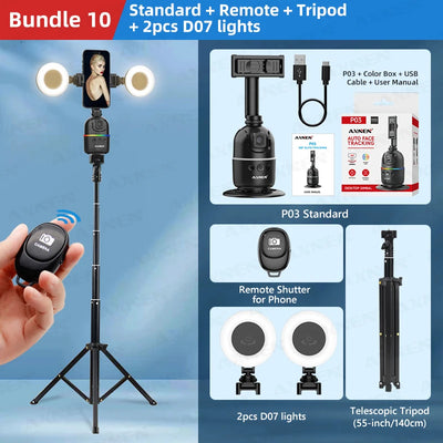 Auto Face Tracking Desktop Gimbal Intelligent Rotating Holder for Mobile Phone - Option Wireless Remote Selfie Smartphone Tripod