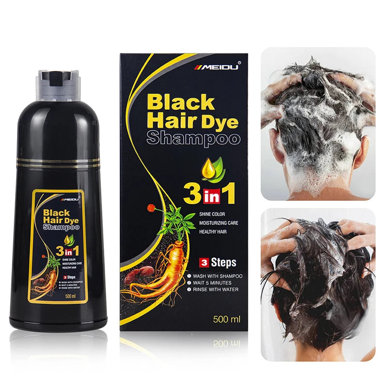 30ml/500ml 3-in-1 Quick Hair Dye Shampoo Natural Black Herbal Hair Dye Moisturizes Mild Hair Dye Conditioner Hair Care Products - LKBA