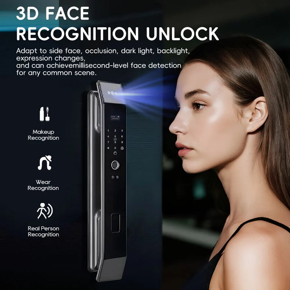 SANKESONG Tuya Smart 3D Face Door Lock Security Camera Monitor Intelligent Fingerprint Password Biometric Dual Battery - LKBA