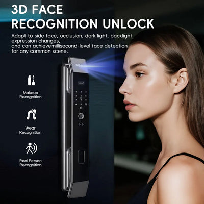 SANKESONG Tuya Smart 3D Face Door Lock Security Camera Monitor Intelligent Fingerprint Password Biometric Dual Battery - LKBA