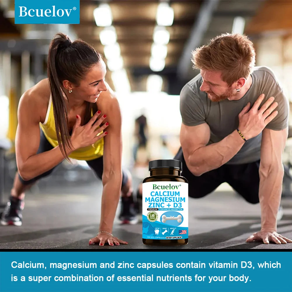 Bcuelov Calcium Magnesium Zinc Vitamin D3 Supplement - Bones Teeth Muscles Nerves Metabolism Protein Synthesis Immune System - LKBA