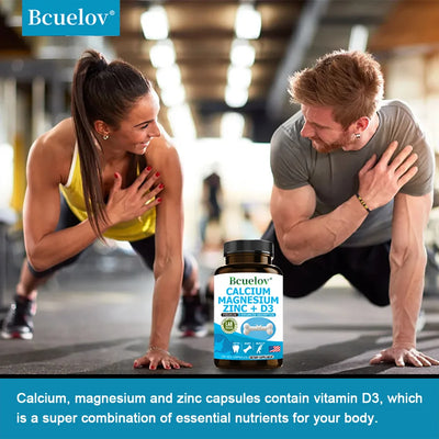 Bcuelov Calcium Magnesium Zinc Vitamin D3 Supplement - Bones Teeth Muscles Nerves Metabolism Protein Synthesis Immune System - LKBA