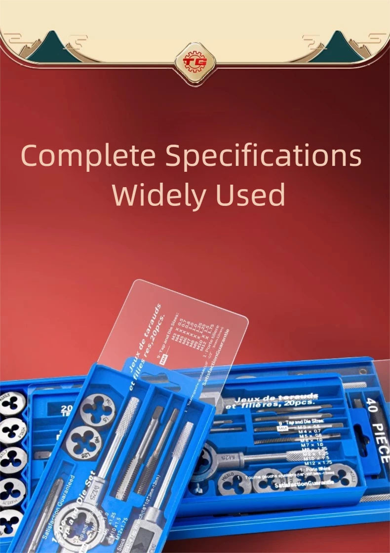 Hand Tap and Die Set with Handle for Thread Repair Rethreading Screws Combination Tool Kit Manual Socket Wrench Thread Repair - LKBA