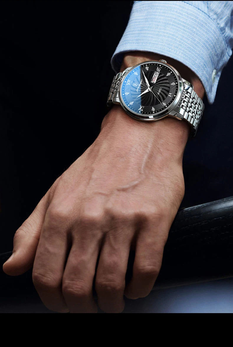 POEDAGAR Luxury Brand Man Watch Waterproof Luminous Date Week Men's Quartz Wristwatch Stainless Steel Fashion Sports Men Watches - LKBA