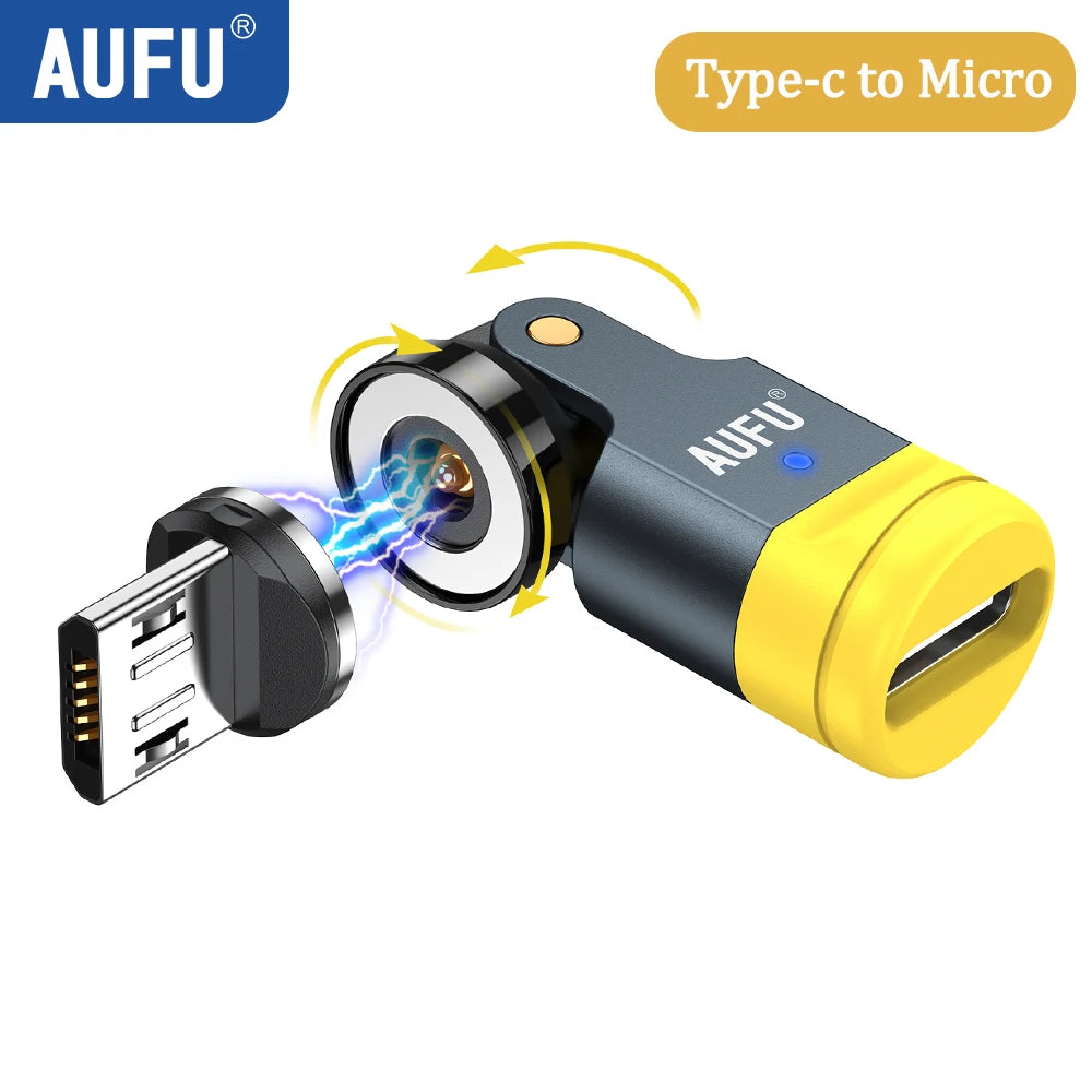 AUFU 540 Degree Rotating Magnetic Adapter USB to Type-C Charging Cable Magnetic USB C Female Converter for iPhone17 Mobile Phone - LKBA