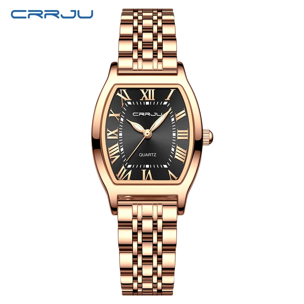 CRRJU Waterproof Women's Square Quartz Dress Watch Ladies Steel Bracelet Wristwatch Relogio Feminin
