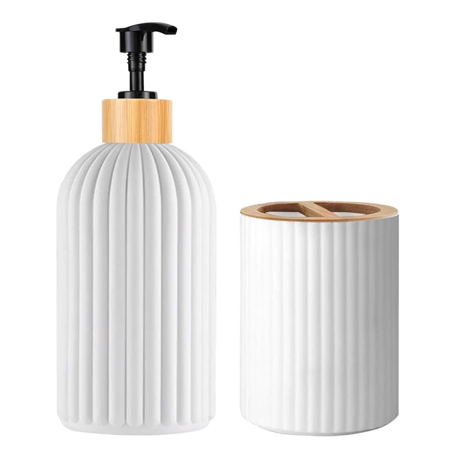 Bathroom Countertop Container Hand Soap Dispenser Cotton Ball Storage Box Toothbrush Holder - LKBA