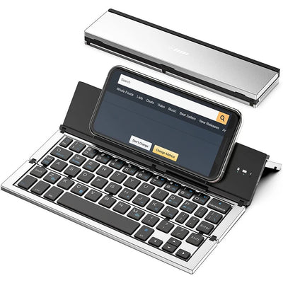 Folding Bluetooth Keyboard Foldable Wireless Keyboard with Pocket Size, Aluminum Alloy Housing, for iPad, iPhone, Android - LKBA