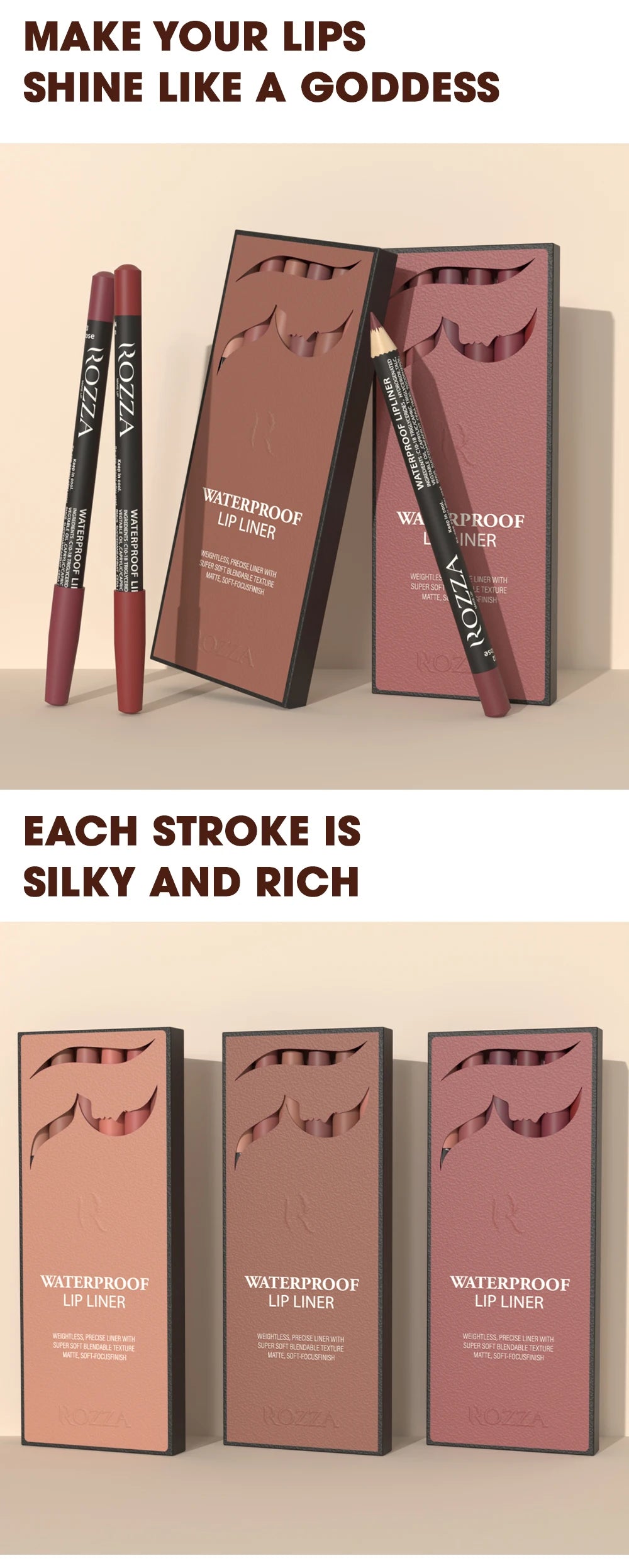 Waterproof Lip Liner Pencil Set, Weightless Precise Liner with Super Soft - LKBA