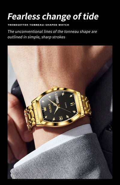 OLEVS New Men's Watches Quartz Luxury Gold Watch Classics Tonneau Dial Top Brand Waterproof Luminous Quartz Watch for Men 5528 - LKBA