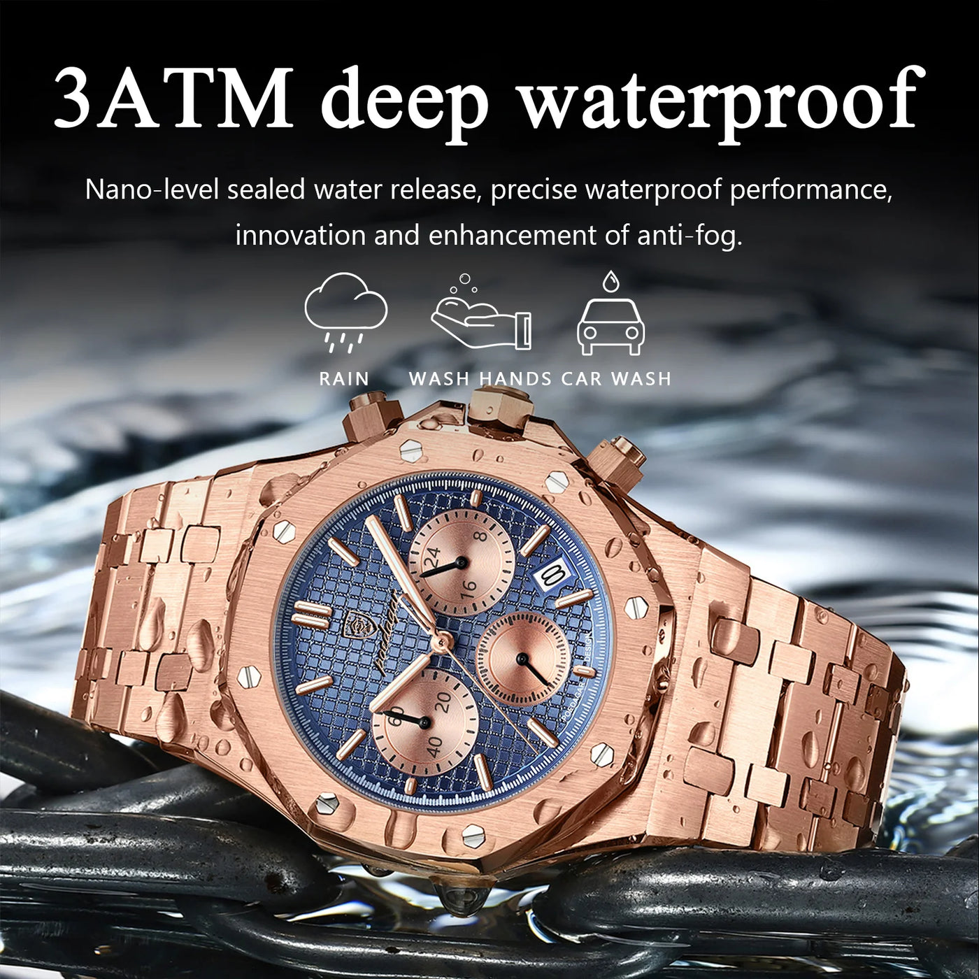 POEDAGAR Original Luxury Men's Watches Date Chronograph Stainless Steel Quartz Watch Waterproof Luminous Fashion Man Wristwatch - LKBA